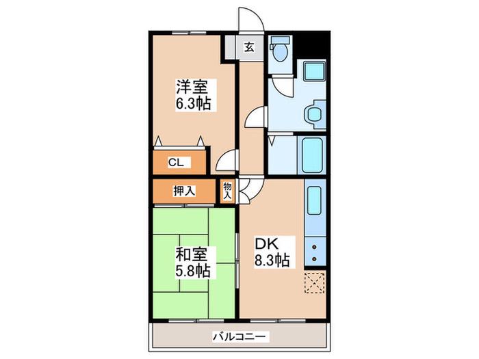 ルミエール香川(2DK/1階)の間取り写真
