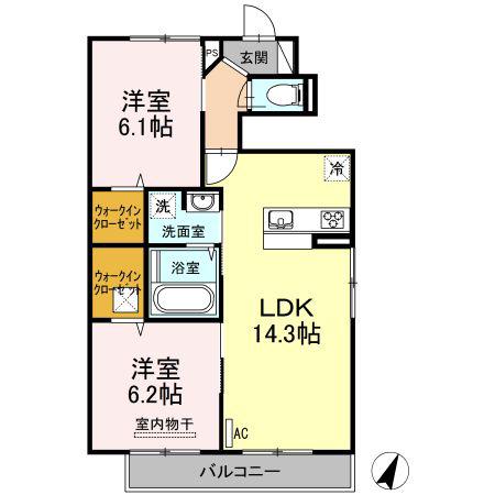 D-ROOMリバーサイド河内(2LDK/1階)の間取り写真