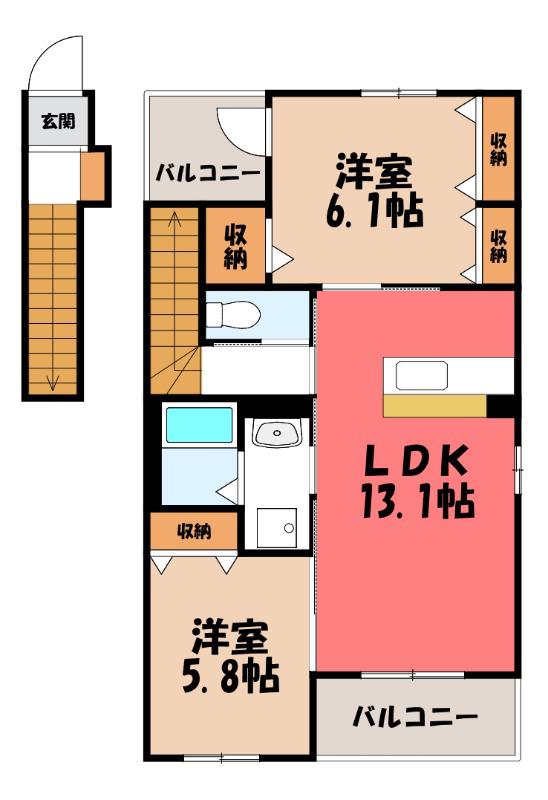 LE・YUZU(2LDK/2階)の間取り写真