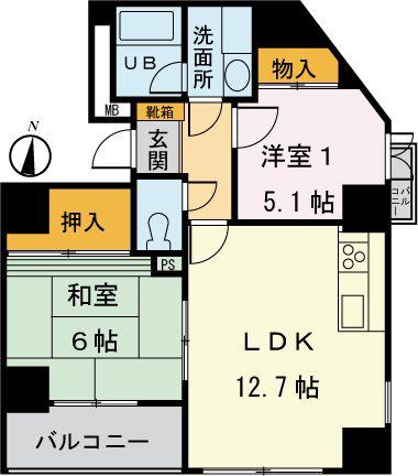 ラフィネITO(2LDK/4階)の間取り写真