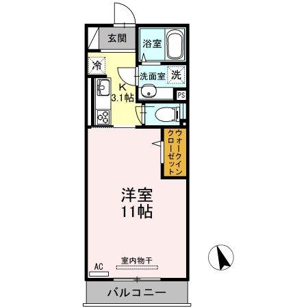 クロスONE旭岡(1K/2階)の間取り写真