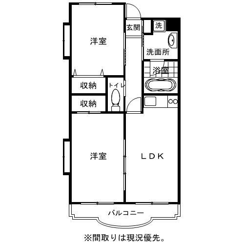 グランビューI(2LDK/3階)の間取り写真