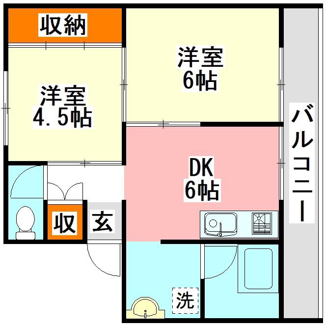ビレッジハウス田川I(2DK/5階)の間取り写真