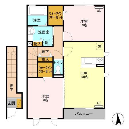 ロイヤルガーデン D(2LDK/2階)の間取り写真