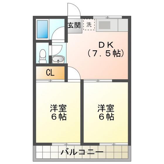 コーポ河芸(2DK/2階)の間取り写真