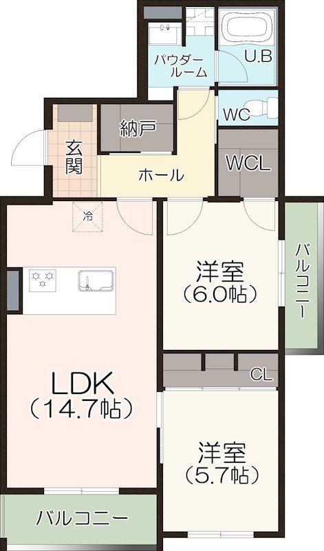 GRACE香呑(2LDK/5階)の間取り写真