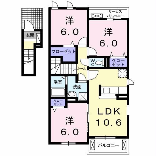 カーサセレーノAB(3LDK/2階)の間取り写真
