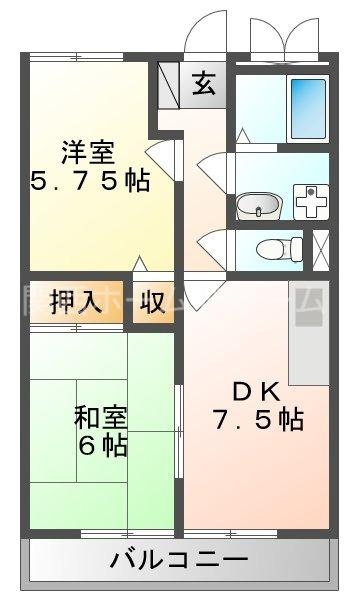 ベルヴィルC棟(2DK/2階)の間取り写真
