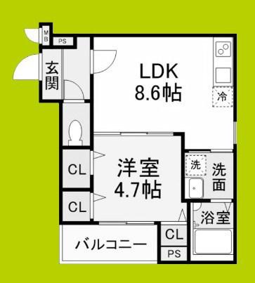 フルールハチテラス(1LDK/3階)の間取り写真