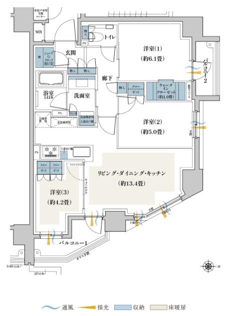 グレーシア横浜(3LDK/8階)の間取り写真