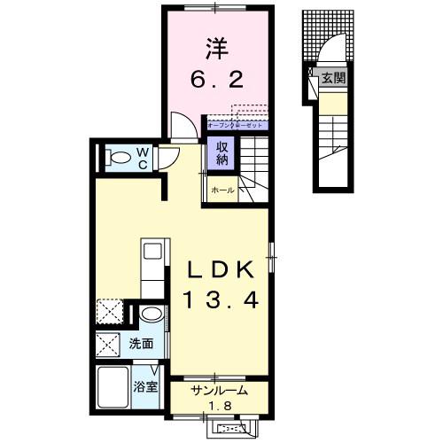 LUMTERE東横(1LDK/2階)の間取り写真