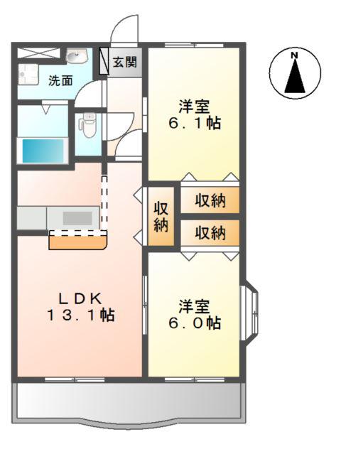 インペリアルコート岡田(2LDK/3階)の間取り写真