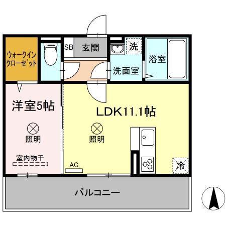 メセタ A棟(1LDK/2階)の間取り写真