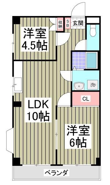 東武伊勢崎線 一ノ割駅 徒歩17分 5階建 築35年(2LDK/4階)の間取り写真