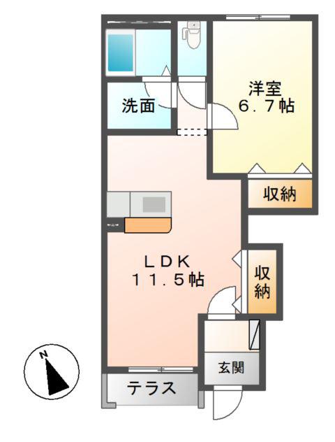 ロイヤルブルー(1LDK/1階)の間取り写真