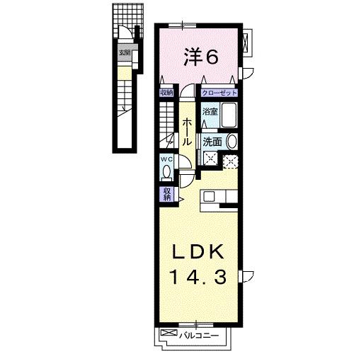 リベーラB(1LDK/2階)の間取り写真