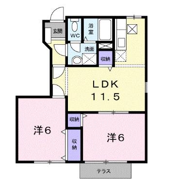 シャンドフルール(2LDK/1階)の間取り写真