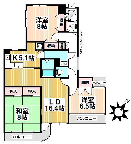 パルナス岳見町(3LDK/1階)の間取り写真