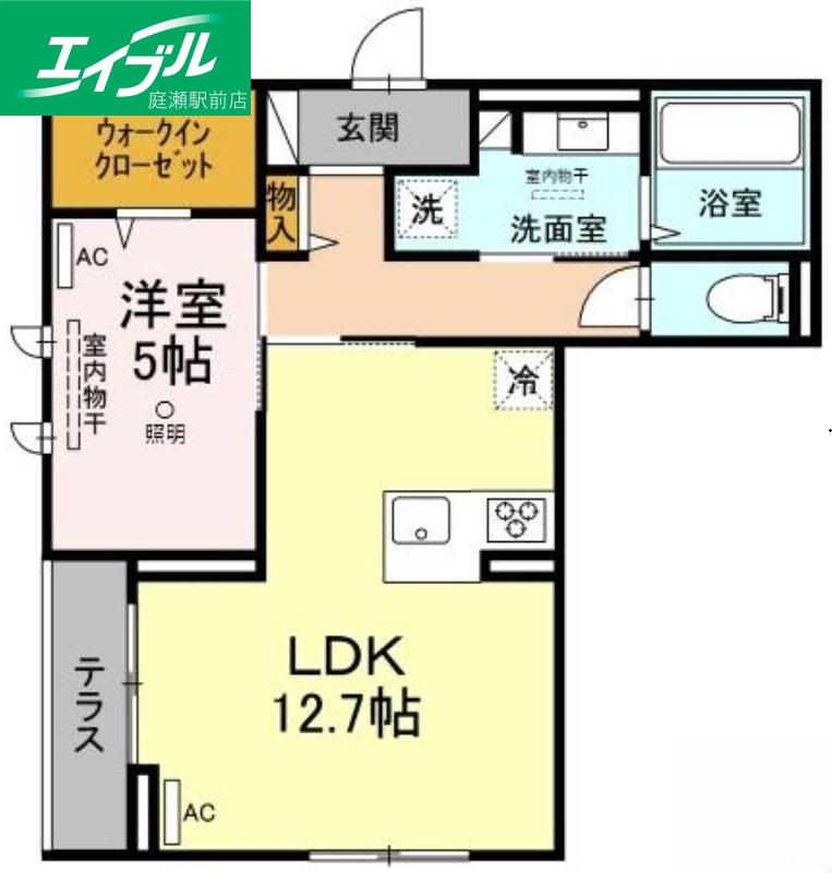 ＪＲ山陽本線 倉敷駅 徒歩4分 2階建 築5年(1LDK/1階)の間取り写真