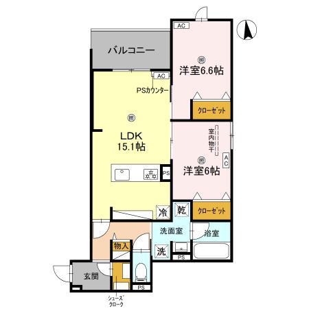 グリーンコート杭全(2LDK/3階)の間取り写真