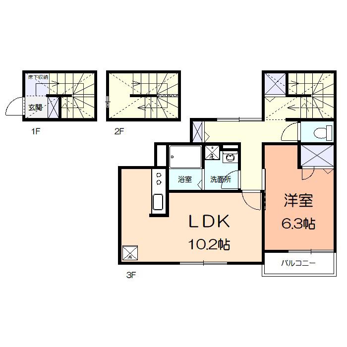 梶ケ谷キューブ(1LDK/3階)の間取り写真