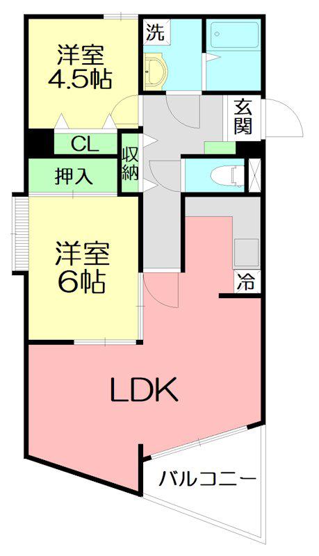 ベルデュール蛍田(2LDK/3階)の間取り写真