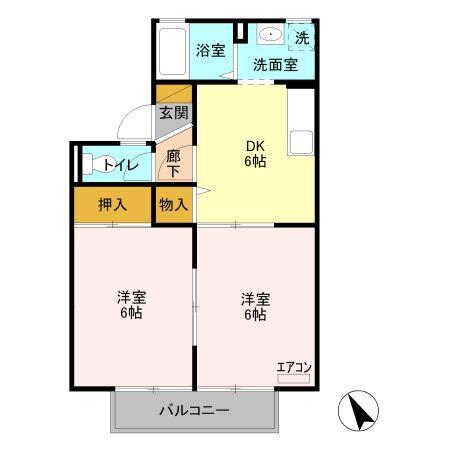 ニュードリームハイツB棟(2DK/1階)の間取り写真