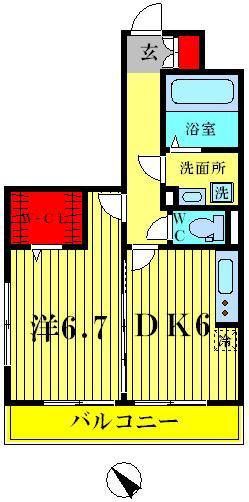 ブランエール(1DK/1階)の間取り写真