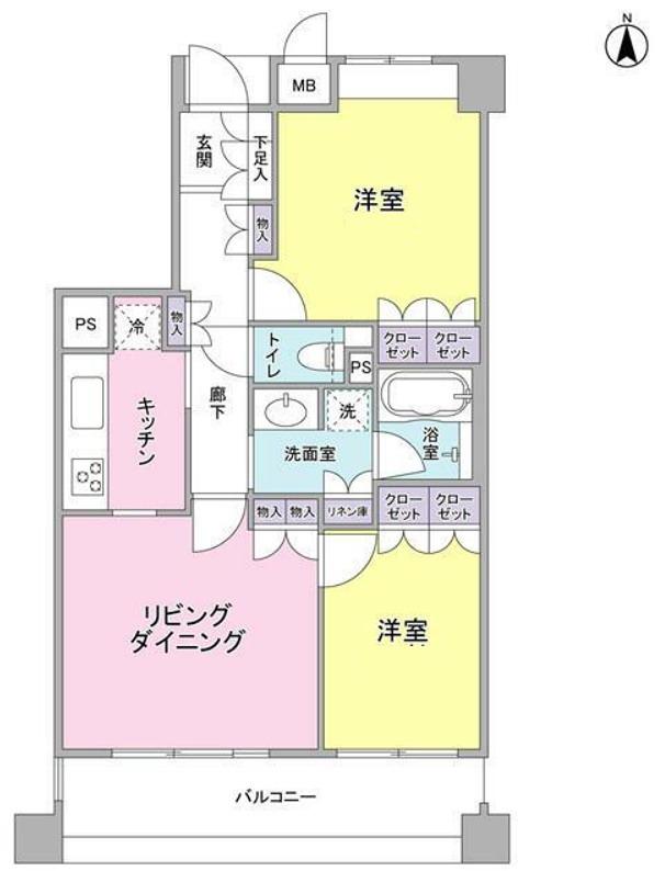 ジュビランあざみ野(2DK/2階)の間取り写真