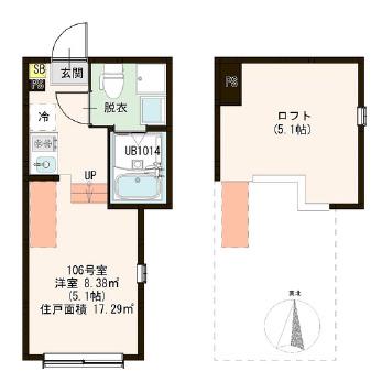 ZEN GARDEN APARTMENT(1K/2階)の間取り写真