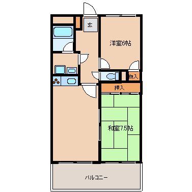 ソシア武庫川(2LDK/2階)の間取り写真