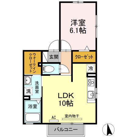 ミラコスタ(1LDK/2階)の間取り写真