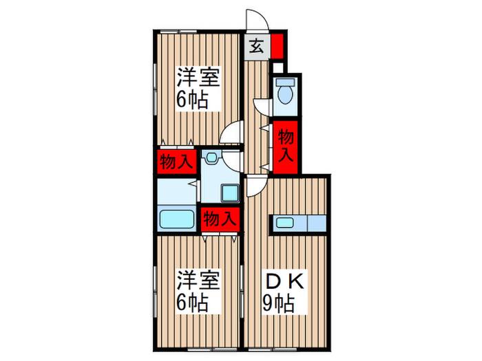 コンフォート伊奈B棟(2DK/1階)の間取り写真