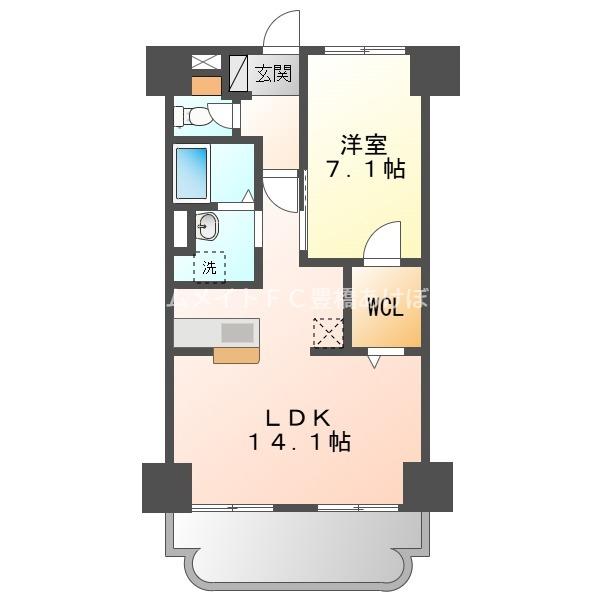 第1丸中マンション(1LDK/4階)の間取り写真