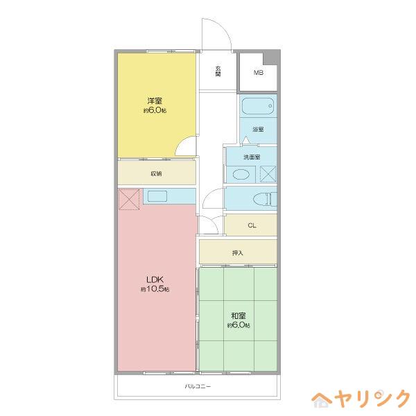 シャインビル(2LDK/4階)の間取り写真