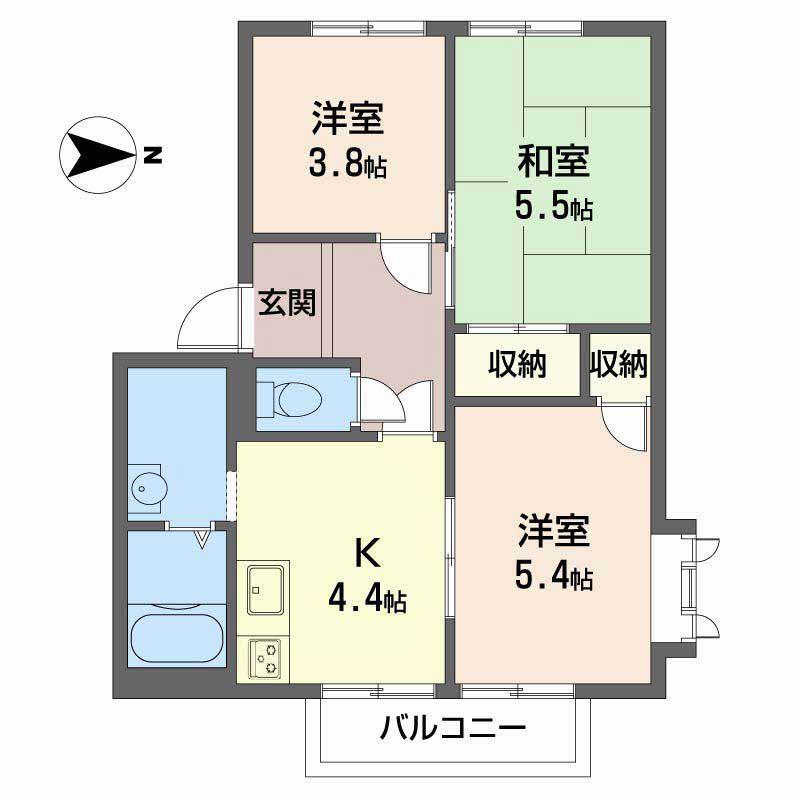 サニーコート結崎(3K/2階)の間取り写真