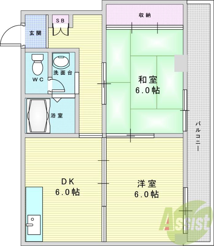 ニューシャンボール淀川(2DK/3階)の間取り写真