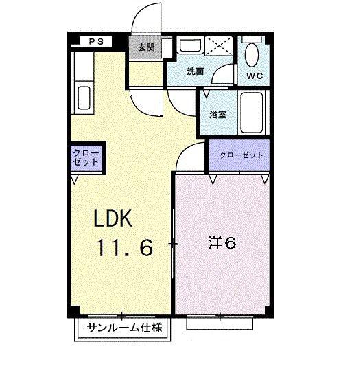 ジョイ330(1LDK/1階)の間取り写真