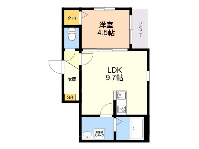麦野4丁目AP(1LDK/3階)の間取り写真