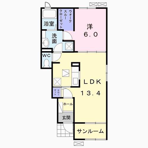 ローズマリーB(1LDK/1階)の間取り写真