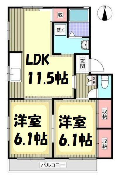 マロンハイツII C(2LDK/2階)の間取り写真