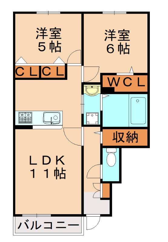 ヴィラユニゾン(2LDK/1階)の間取り写真