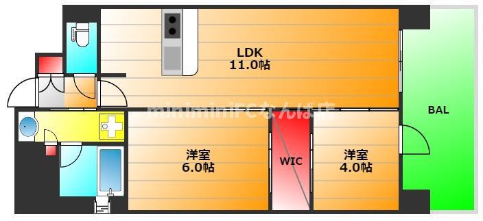 ヴィーヴル靭公園Q(2LDK/2階)の間取り写真
