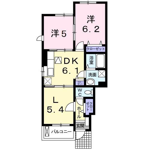 ゼフィルスII(2LDK/1階)の間取り写真