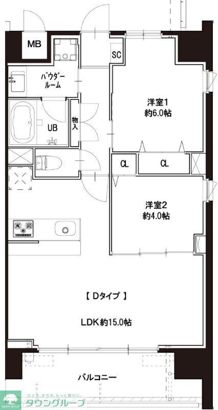 GRAND FARO元住吉(2LDK/9階)の間取り写真