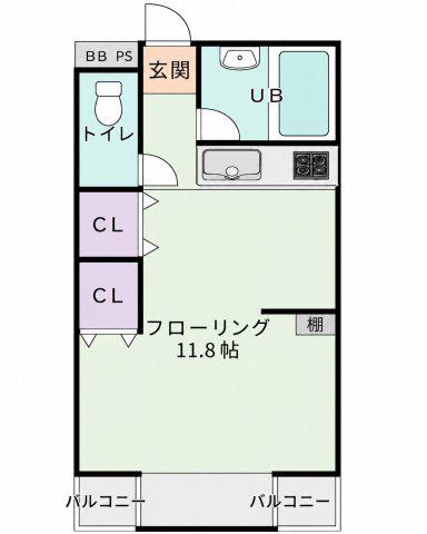 リブコート岡本(1K/1階)の間取り写真