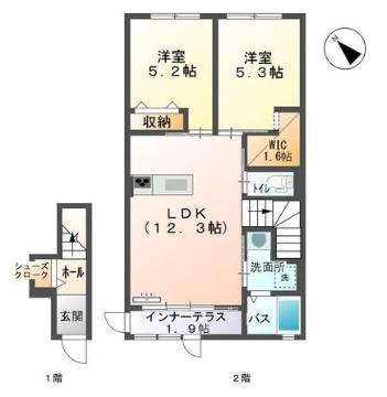 グランリヴィエールII(2LDK/2階)の間取り写真