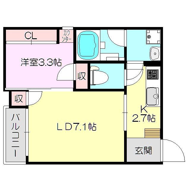 ステディ下新庄(1LDK/1階)の間取り写真