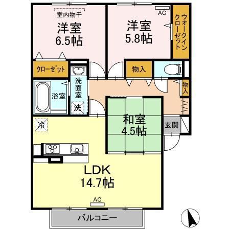 D-ROOM かりゆしII(3LDK/2階)の間取り写真