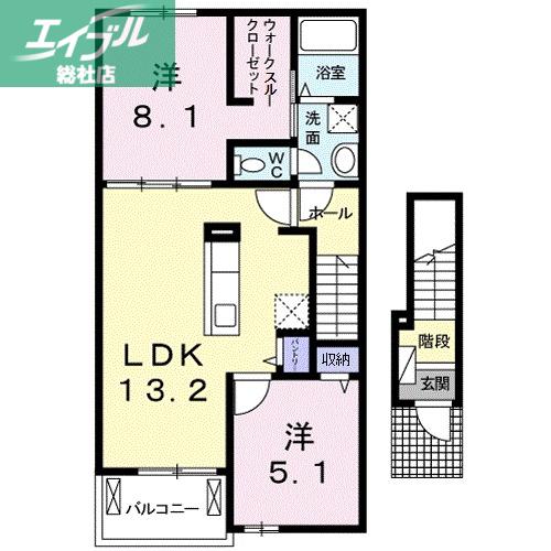 ウィステリアB(2LDK/2階)の間取り写真